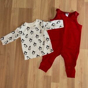 Hanna Andersson Baby Terry Overalls & Long Sleeve T-Shirt Set sz 12-18mo